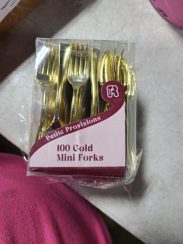 Photo 1 of 100 Pack Gold Mini Forks - 4 Inch Dessert Forks - Heavy duty Mini Forks For Appetizers, Tastings, Cocktails, Dessert Cups, BPA Free Small Gold Forks