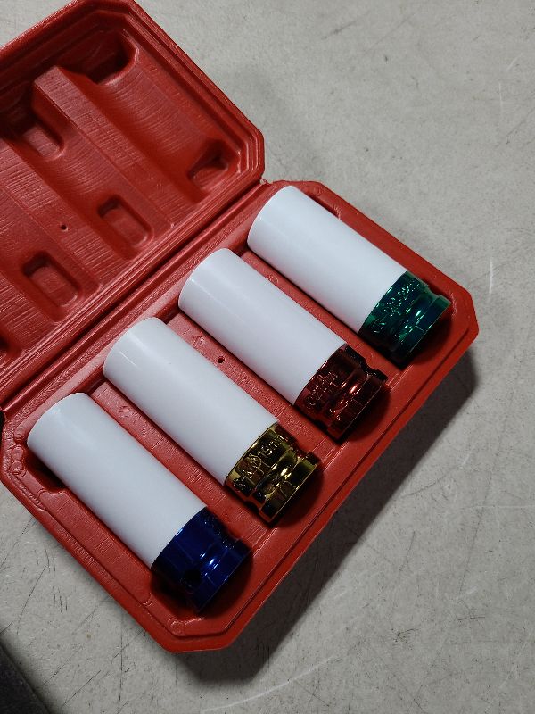 Photo 1 of 1/2" Drive Wheel Protector Impact Socket, Non-Marring Lug Nut Thin Wall Deep Socket Set, CR-MO, 6 Point, Color-Coded Protective Socket | Metric 17 19 21 22 mm (4 PCS)