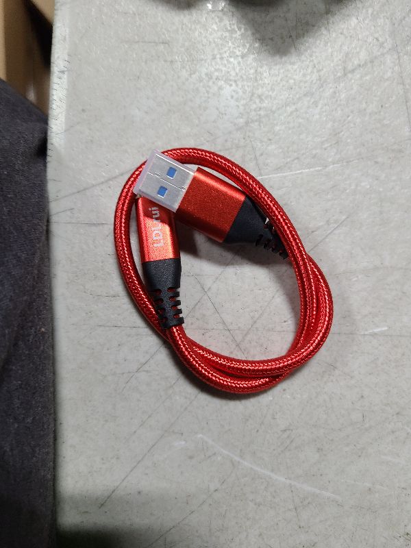 Photo 1 of 1ft USB-C Cable 10Gbps High Speed Data Transfer & 3.1A Fast Charging, Braided USB A to USB C Data Power Cord for Samsung T7 External Hard Drive, iPhone 16 Pro Max, Camera, DVD Player, Set Up Box - Red