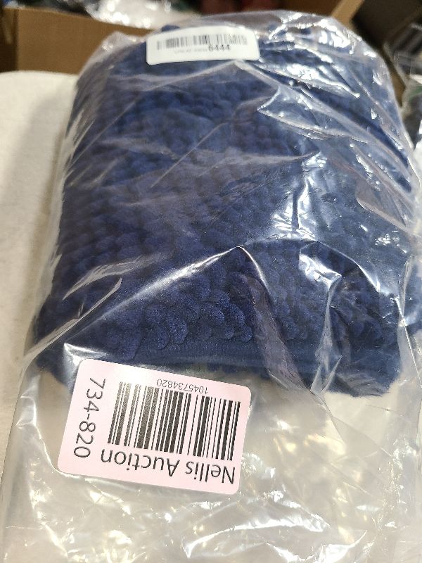 Photo 1 of  Chenille Bath Rug 30x20, Rubber Backing Quick Dry Washable Microfiber Mats, Navy Blue