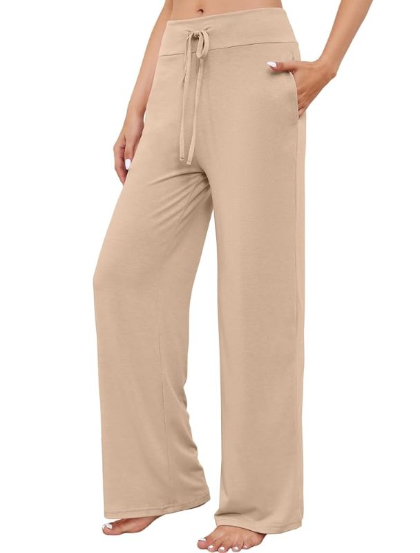 Photo 1 of  LOCUBE Women's Pajama Pants Wide-Leg High-Waist with Pockets & Drawstring, Soft Stretchy Lounge Bottoms S/M