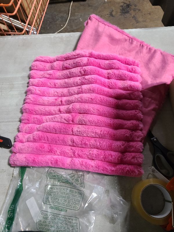 Photo 1 of  Set of 2 Hot Pink Faux Fur Decorative Throw Pillow Covers Fluffy Striped Pillowcase Cushion Covers 18 x 18 Inch Decor Sofa Couch Bedroom