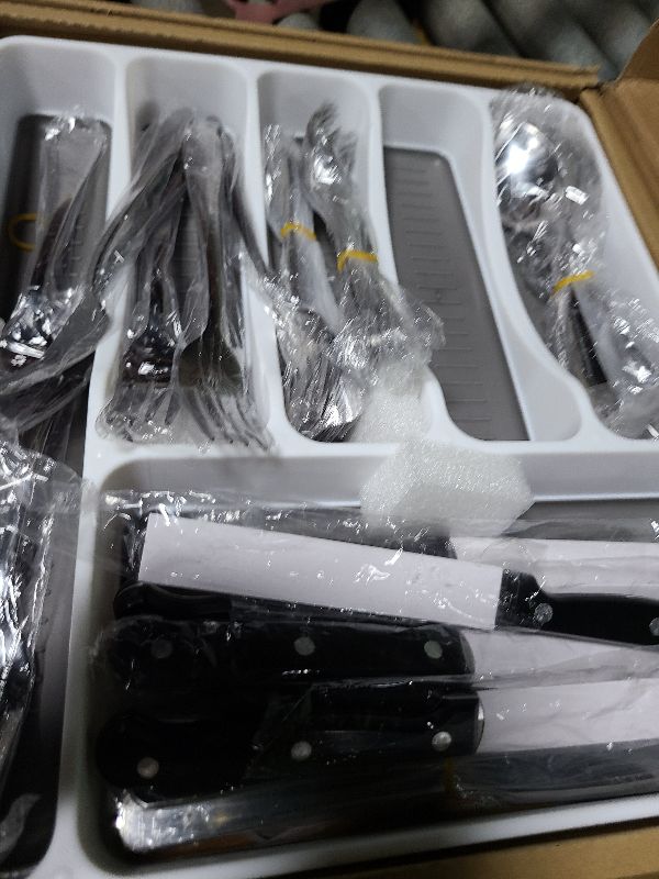 Photo 1 of 49-Piece Stainless Steel Silverware Set with Cutlery Organizer, Service for 8 with Steak Knives and Kitchen Utensils