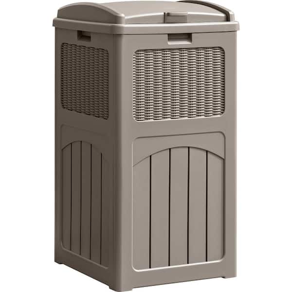 Photo 1 of 16.5 in. W x 15.7 in. D x 31.5 in. H Light Brown Outdoor Trash Can with Dual Lid Patio and Backyard Trash Can Storage