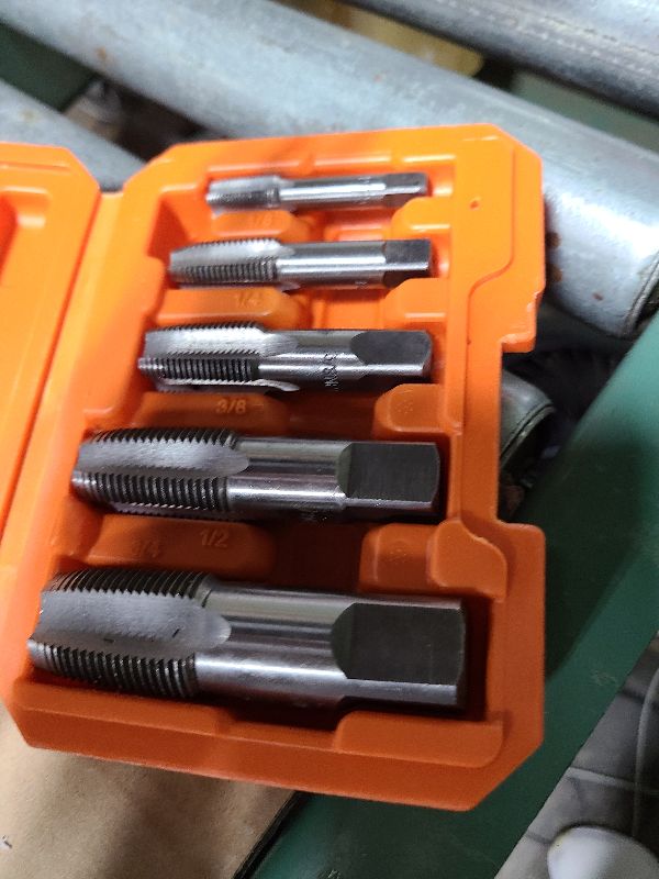 Photo 1 of 5-Piece NPT Pipe Tap Set, 1/8", 1/4", 3/8", 1/2", 3/4" ¾” NPT Tap Set Carbon Steel Hand Threading Plumbing Tap Set for Accurate Threads, Assorted Plumbers Mechanics DIY Thread cutting tools