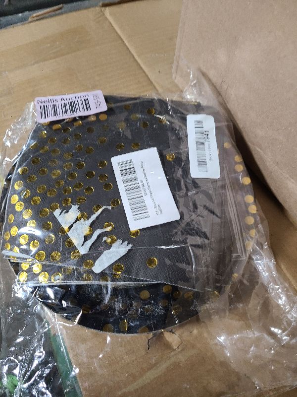 Photo 1 of 100PCS Party Tableware Set, 25 Disposable Black and Gold Party Decorations, Black and Gold Plates, Napkins and Forks Graduation Decorations for High School College Weddingbirthday