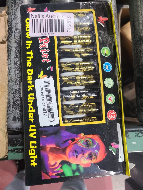Photo 1 of 12 Colors Glow Face Body Paint, UV Crayons Makeup Glow in The Black Light Body Paints for Kids Adult, Fluorescent Neon Face Painting Kit for Birthday Party Halloween Masquerade Makeup Outdoor