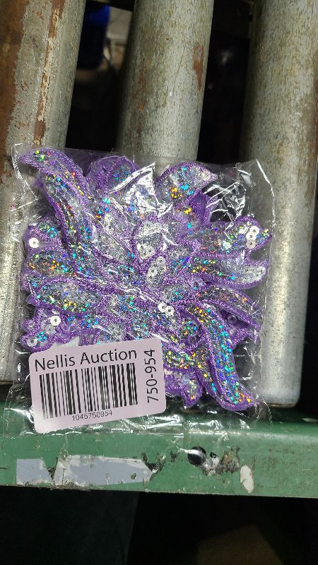 Photo 1 of 5PCS Flower Embroidery Iron On Patch Sequin Beaded Patches for Clothing Clothes Embroidered Appliques (Purple A)