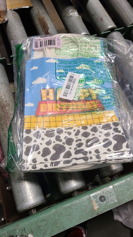 Photo 1 of 16 Pcs Cartoon Story Party Favor Bags, Cow Pattern Goodie Treat Bags, Blue Sky White Cloud Kraft Paper Candy Gift Bags With Handle for Kids Birthday Party Decorations