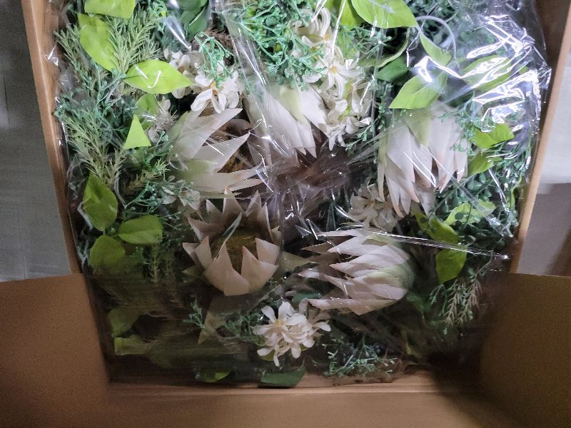 Photo 1 of 24-26 Inch Summer Spring Front Door Wreath, White Silk Flowers Green Leaves Floral Wreaths Decor for Front Door Porch Wall Farmhouse