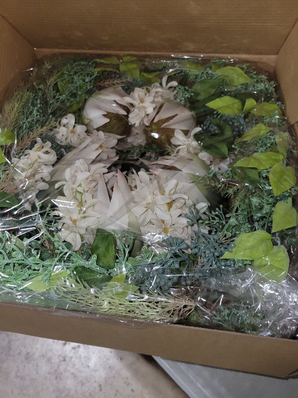 Photo 1 of 24-26 Inch Summer Spring Front Door Wreath, White Silk Flowers Green Leaves Floral Wreaths Decor for Front Door Porch Wall Farmhouse