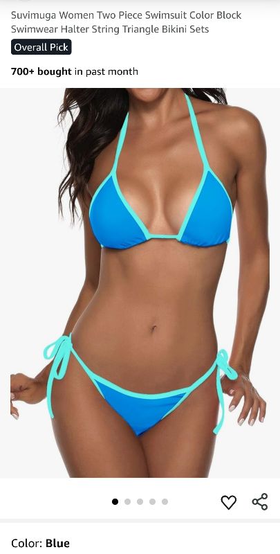 Photo 1 of  Suvimuga Women Two Piece Swimsuit Color Block Swimwear Halter String Triangle Bikini Sets (S)
