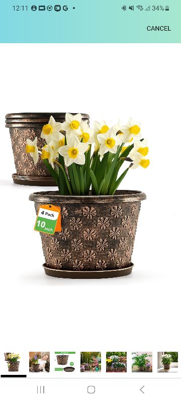 Photo 1 of 10 Inch Planter Pots for Plants, 4 Pack Plastic Large Flower Pots Indoor Outdoor, Resin Plant Pot with Drainage & Saucer, Retro Decorative Garden Pot with Removable Trays for House