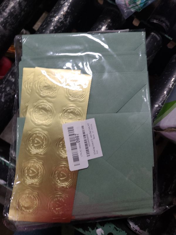Photo 1 of 50 Pack Sage-Green A7 Envelopes with Cards 5x7 Thick Folded Cardstock and Gold Stickers for Greeting Cards, Wedding, Birthday, Invitations, Baby Showers (Sage-Green, 5x7)
