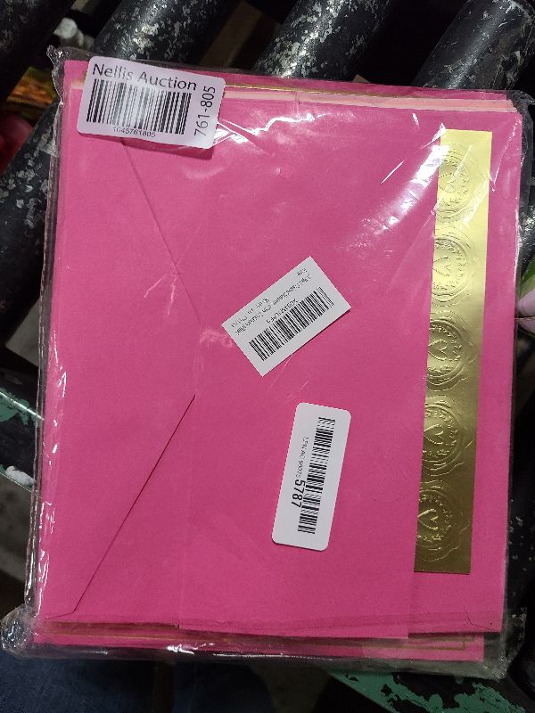 Photo 1 of 50 Pack Colored Stationery Set, 5 Colors #10 Business Envelopes, 50 Sheets 8.5x11 Paper Sheet and Gold Stickers for Office, Letters, Invitations (Pink)