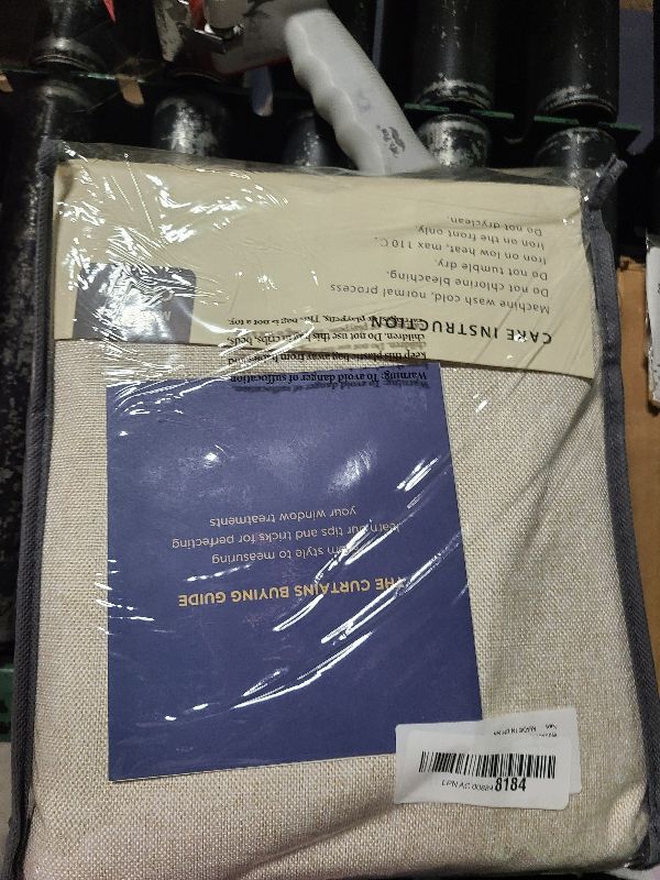 Photo 1 of 100% Blackout Shield Linen Blackout Curtains for Bedroom 96 Inches Long, Back Tab/Rod Pocket Living Room Drapes, Thermal Insulated Blackout Curtains 2 Panels Set, 50" W x 96" L,Cream
