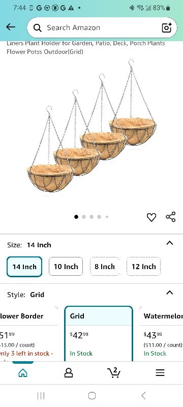 Photo 1 of 14 inch Metal Hanging Baskets For Plants Outdoor 4 Pack Round Metal Wire Hanging Basket Planter with Coco Fiber Liners Plant Holder for Garden, Patio, Deck, Porch Plants Flower Potss Outdoor(Grid)
