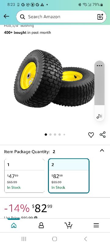 Photo 1 of 2PCS 15x6.00-6 Lawn Mower Tires, 4 Ply Tubeless 15x6-6 Front Tire Assembly Replacement for Craftsman/John Deere/Cub Cadet Riding Mowers,570lbs Capacity,3" Offset Hub,3/4" Bushing