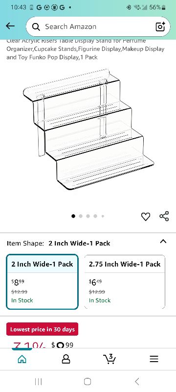Photo 1 of 3 Tiered Stands for Display,4MM Thick and Durable,2 "Wide Clear Acrylic Risers Table Display Stand for Perfume Organizer,Cupcake Stands,Figurine Display,Makeup Display and Toy Funko Pop Display,1 Pack
