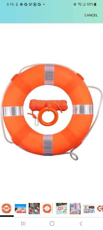 Photo 1 of 20 Inch Life Preserver Ring with Water Floating Lifesaving Rope 98.4FT Set, Swim Foam Buoy Swimming Pool Safety Throwing Ring Rope Rescue Lifeguard Wall Decoration