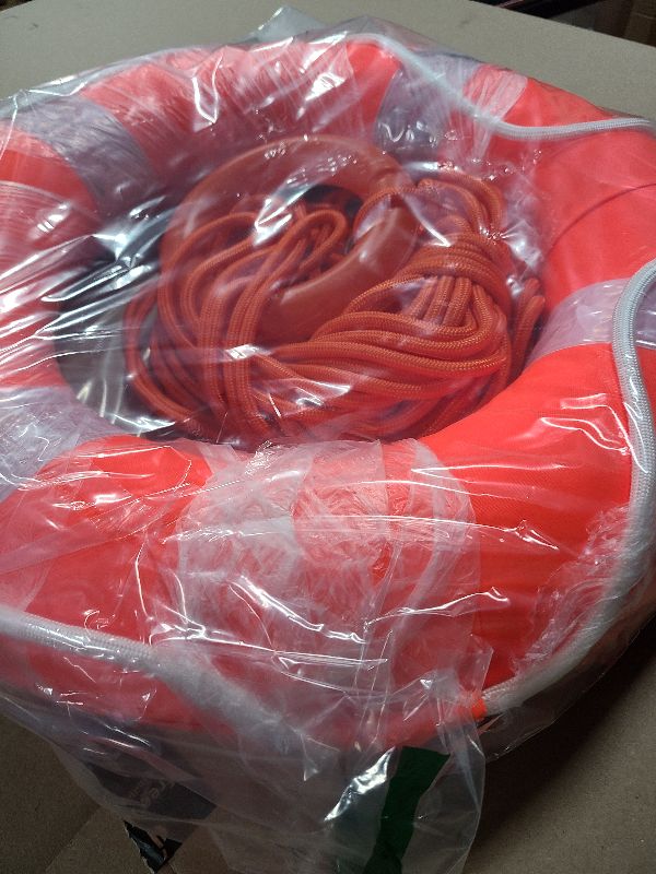 Photo 1 of 20 Inch Life Preserver Ring with Water Floating Lifesaving Rope 98.4FT Set, Swim Foam Buoy Swimming Pool Safety Throwing Ring Rope Rescue Lifeguard Wall Decoration