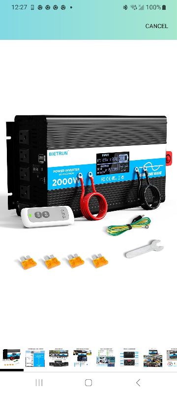 Photo 1 of 2000W Pure Sine Wave Inverter, Car Power Inverter 12V to 120V AC Converter for RV, Truck, Solar, with 4 AC, 3 USB(5V 2.1A), Hardwire Port, Remote Controller, HD Display, Mult