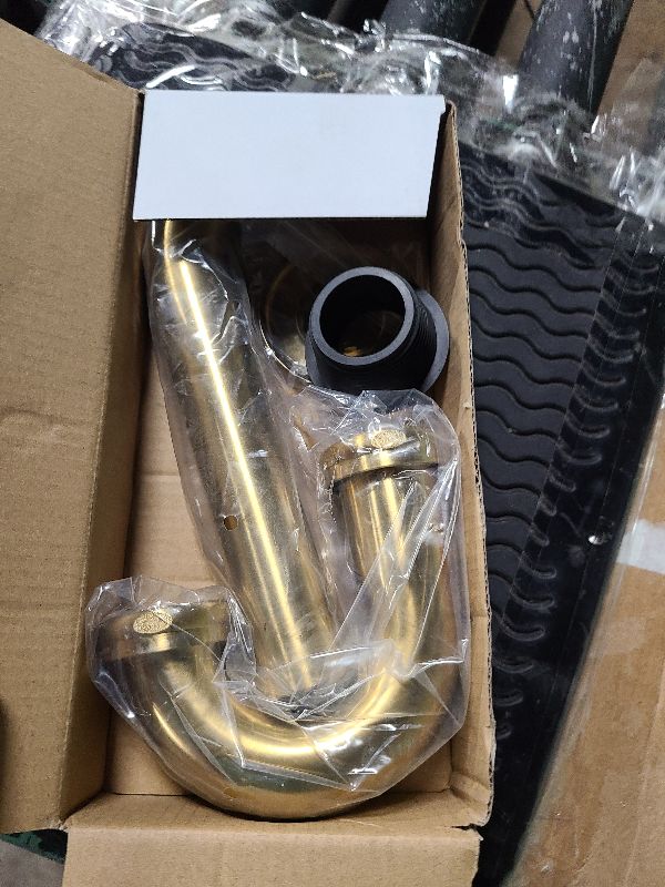 Photo 1 of 18 Gauge Solid Brass P-Trap 1 1/4” OD, Heavy Duty Brass Tubular J Bend Pipe Connector, Decorative Bathroom Basin Sink Waste Trap Drain Kit with Flange and Gasket Washers, Brushed Gold