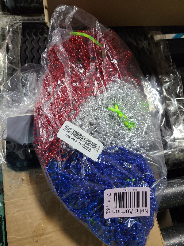 Photo 1 of 4th of July Accessories Necklaces: Blue White and Red Beads Bulk, Patriotic Party Independence Memorial Day Favors Toys Decorations, 100 Pieces