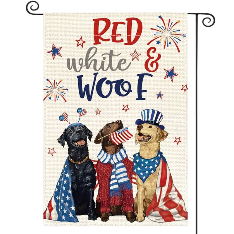 Photo 1 of  Patriotic 4th of July Dogs Garden Flag 12x18 Inch Double Sided, Memorial Day Independence Day American Stars and Stripes Yard Outdoor Decoration