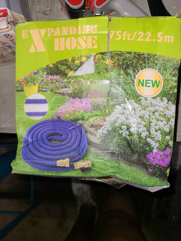 Photo 1 of 75 FT Garden Hose Expandable Hose- All New 2025 Retractable Water Hoses with 3/4" Solid Brass Fittings, Extra Strength Fabric - Flexible Expanding Hose with 10 Pattern Spray Nozzle