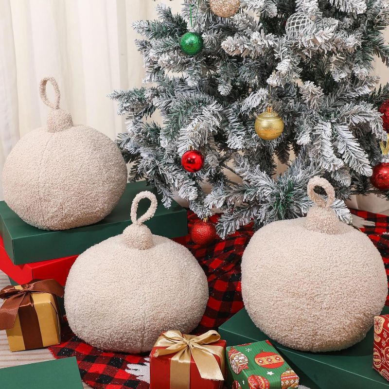 Photo 1 of 3 Pcs Christmas Bell Pillow 9.8 Inch Christmas Ball Pillow Bell Christmas Decor Cushion Xmas Round Ball Throw Pillow for Christmas Chair Couch Bed Bedroom Living Room Decoration 