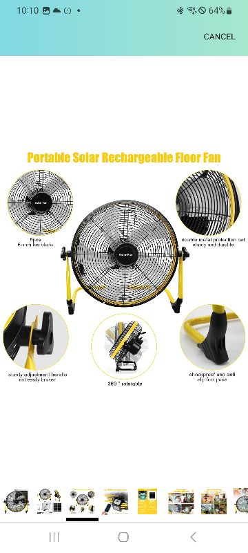 Photo 1 of 14 Inch Portable Rechargeable Fan,15600mAh Battery Powered,Camping Fan with Solar Panel,360 Vertical Tilt,Solar Powered Fan for Outside,Travel,Chicken Coop,Dog House,Shed,Greenhouse