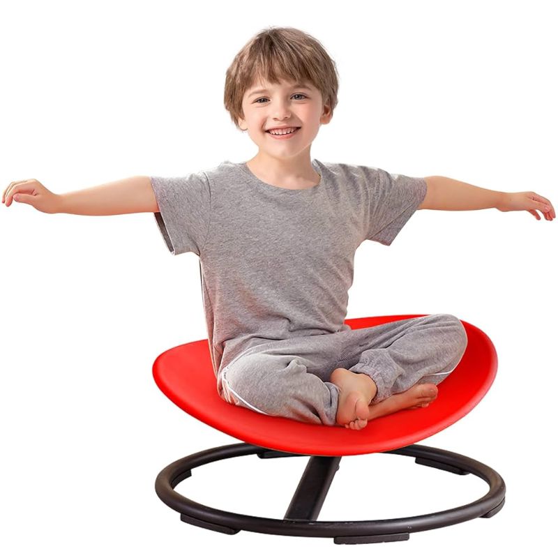 Photo 1 of  Kids Sensory Spinning Chair for Autism Ages 3+, Sit and Spin Swivel Chair for Kids with ADHD, Sensory Chairs for Autistic Children, Sensory Toys for Motion Sickness Relief, Balance Training (Red) 