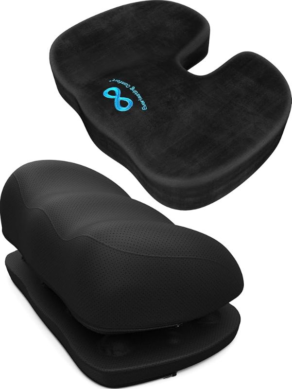 Photo 1 of   Everlasting Comfort Upgraded Car Seat Cushion & Cloud Foot Rest Bundle – Pressure Relief & Ergonomic Support – Ideal for Long Drives & Desk Work
