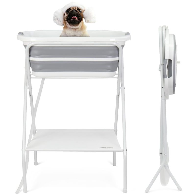 Photo 1 of 2 in 1 Dog Bath Tub Dog Washing Station for Bathing and Grooming, Elevated Collapsible Foldable Portable Shower Bathtub for Small Dogs Cats Pet, Indoor and Outdoor 
