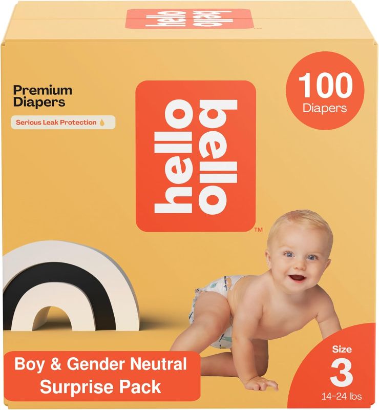 Photo 1 of Hello Bello Premium Diapers, Size 3 (14-24 lbs) Surprise Pack for Boys - 100 Count (Pack of 1), Hypoallergenic with Soft, Cloth-Like Feel - ALPAHBET PATTERN Boy & Gender Neutral Patterns **NOT IN ORIGINAL BOX**