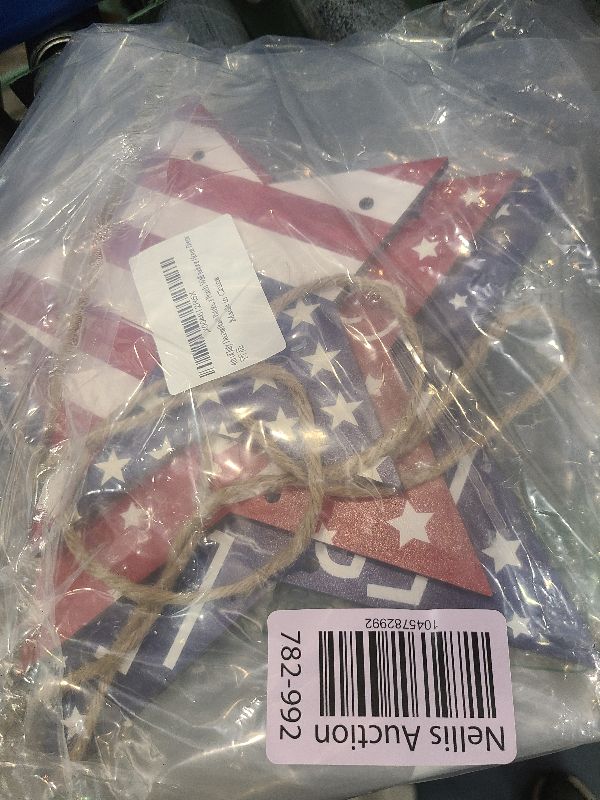 Photo 1 of 4th of July Decorations Patriotic Wreath Pentagram Hanging Decor 4th of July Wreaths for Front Door Wooden Front Door Decorations Memorial Day Fourth of July for Porch Wall Indoor Home Decor
