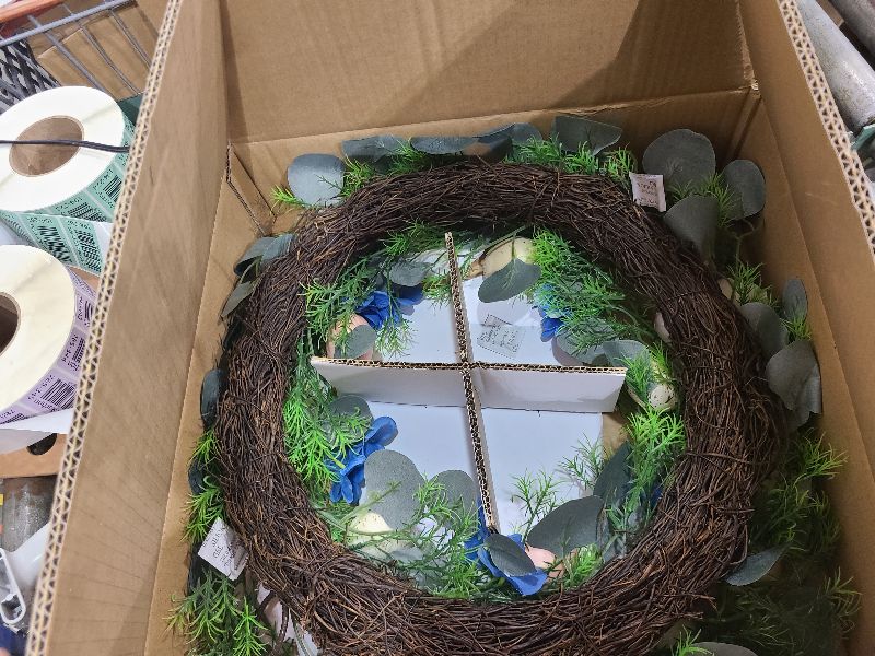 Photo 1 of 22inch Eucalyptus Wreath for Front Door, All Season Wreath Door Decoration with Flower,for Front Door, Wall, Farmhouse,Home Decor, Ideal for Summer, Party, Indoor Outdoor Use for Spring