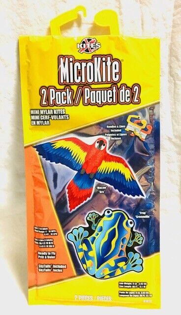 Photo 1 of 2 pack MicroKite Mini Mylar Kites Handles and Lines Included Macaw and Frog