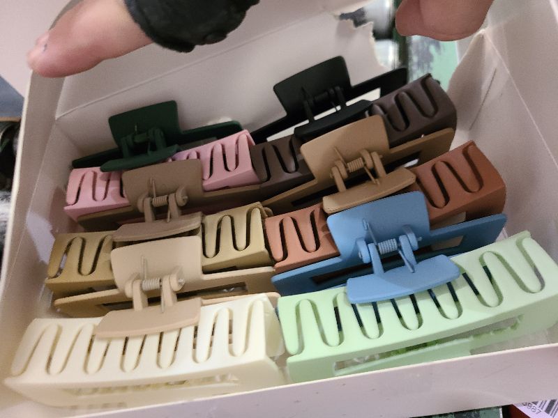Photo 1 of 12 Pcs Neutral Square Hair Claw Clips – 4.3" Matte Finish Rectangle Claws for Women Thick & Thin Hair, Everyday Bulk Hair Accessories Set