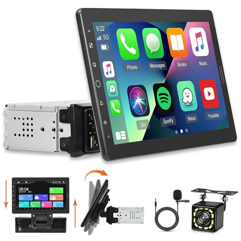 Photo 1 of 10.1 inch Single Din Car Stereo with CarPlay and Android Auto, Detachable Touch Screen Radio with Mirror Link/1080P/EQ Audio/SWC/Bluetooth +Backup Camera+MIC 