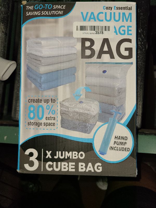 Photo 1 of 3 Pack Cube Vacuum Storage Bags (39x31x17 Inch), Extra Large Vacuum Sealed Storage Bags for Bedding, Clothing, Comforters, Blankets for Space Saving