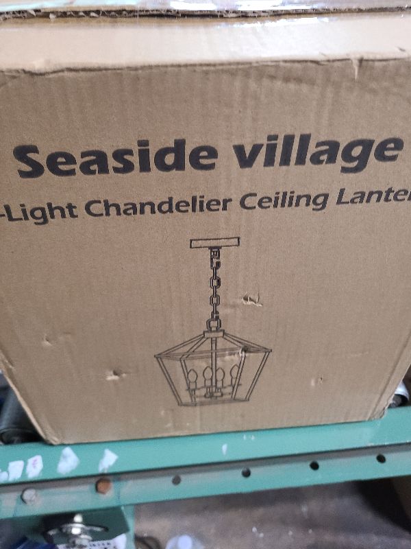 Photo 1 of 4 Light Chandelier, Industrial Ceiling Light Black Lantern Light Fixtures with Farmhouse Metal Cage Adjustable Height Rustic Geometric Hanging Light E12 Base for Kitchen Island, Entryway, Indoor
