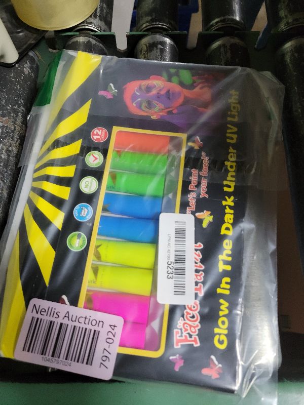 Photo 1 of 12 Pcs Glow in The Dark Face Body Paint, UV Black Light Glow Makeup Kit for Kids Adult, Non-Toxic Fluorescent Face Paints Crayons for Birthday Party Halloween Masquerade Makeup