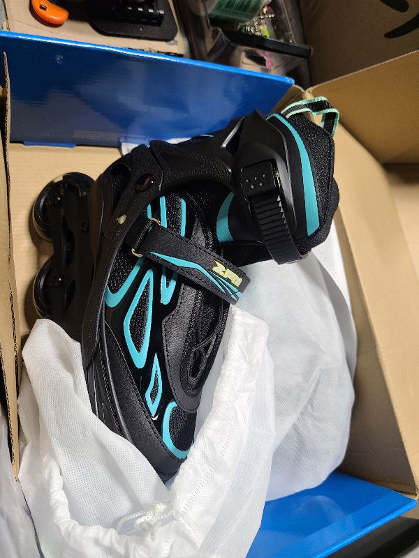 Photo 1 of 2PM SPORTS Vinal Girls and Boys Adjustable Flashing Inline Skates, All Wheels Light Up, Fun Illuminating for Kids and Women- Cyan L