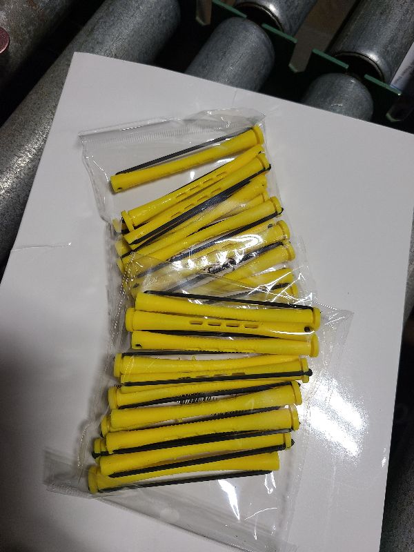 Photo 1 of 48 Pieces Plastic Curlers with Steel Pintail and Rat Tail Combs for Cold Wave Perming and Hairdressing Styling (Yellow and Orange, 0.28 Inch/ 0.7 cm)