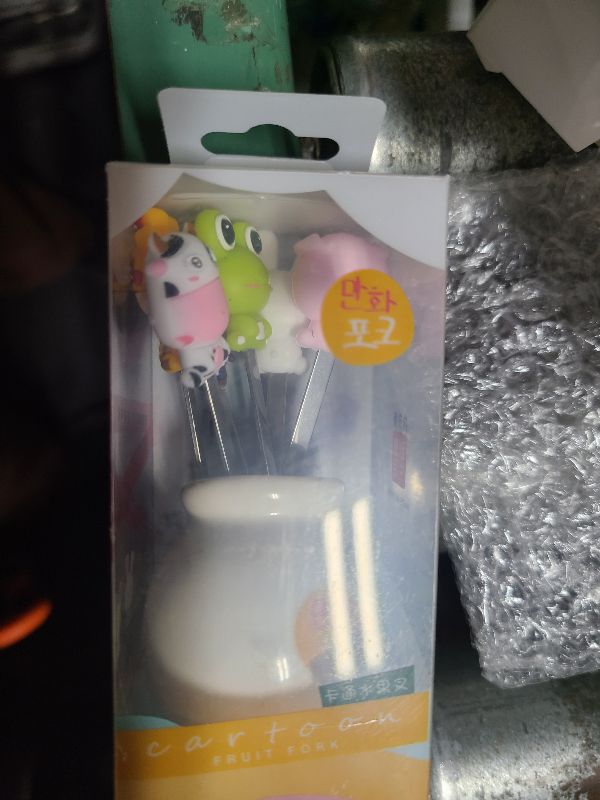 Photo 1 of 12 Pcs Food Picks for Kids with 2 Ceramic Jars Set of 2 Cute Cartoon Animal Fruit Forks Kids Toothpicks Stainless Steel Bento Picks for Kids with Silicone Handles Back to School Party Supplies