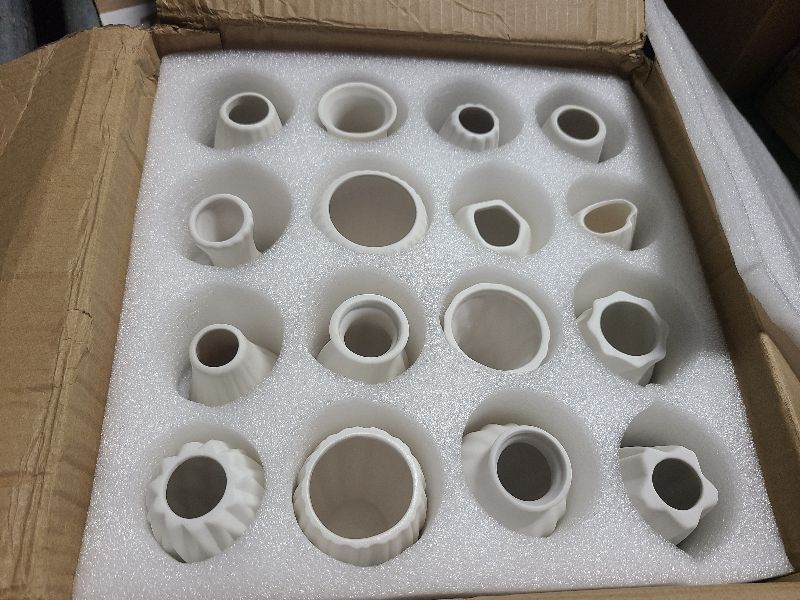 Photo 1 of 16packs Small White Ceramic Vases - Mini Flower Vases for Centerpieces, Boho Home Decor, White Bud Vase Set for Weddings Table Decor, Pampas Grass