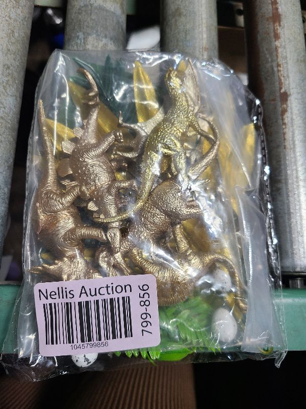 Photo 1 of 16 PCS Metallic Gold Dinosaur Cake Decorations Dino Theme Cake Topper with Artificial Palm Leaves Dinosaur Eggs for Kids Boys Girls Baby Shower Birthday Party Supplies