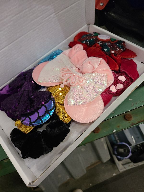 Photo 1 of 6 Pack Mouse Ears Scrunchies Velvet Sparkle Sequin Bows Hair Scrunchies Hair Ties Elastic Rubber Bands Christmas Ponytail Holders for Kids Women Girls Adult Christmas Party Decoration